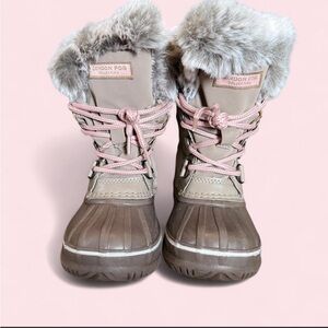 London Fog Kids Brown and Pink Faux Fur Winter Boots